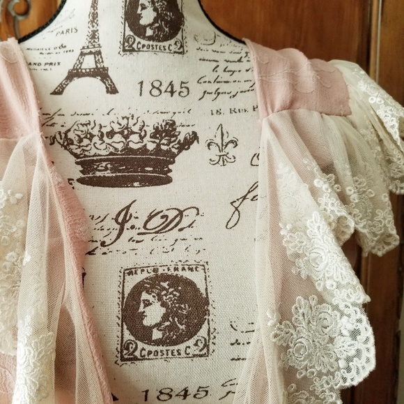 2for$50 Vintage Blush Chiffon & Lace Blouse - Picture 4 of 8